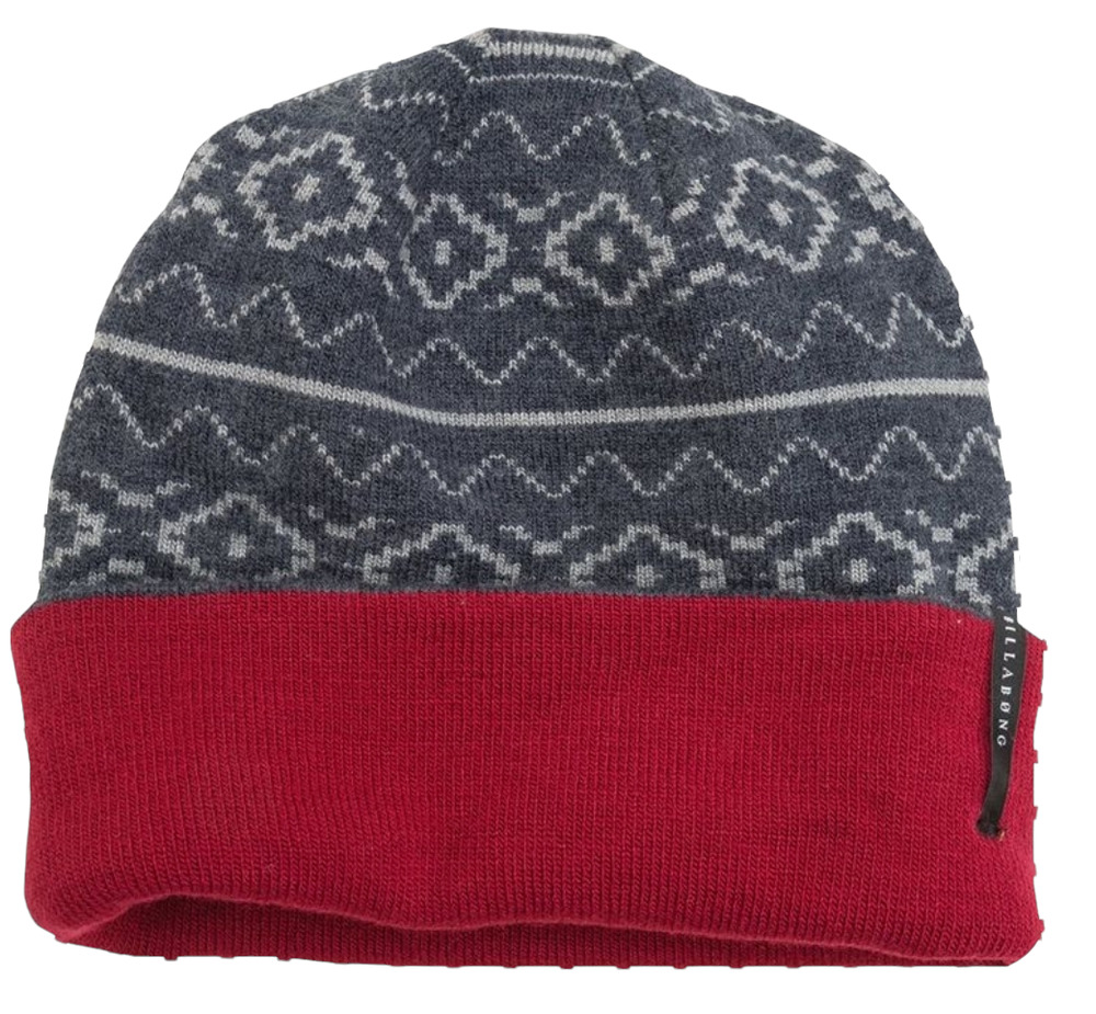 Billabong Men's Beanie Winter Hat Multi Gray/Red